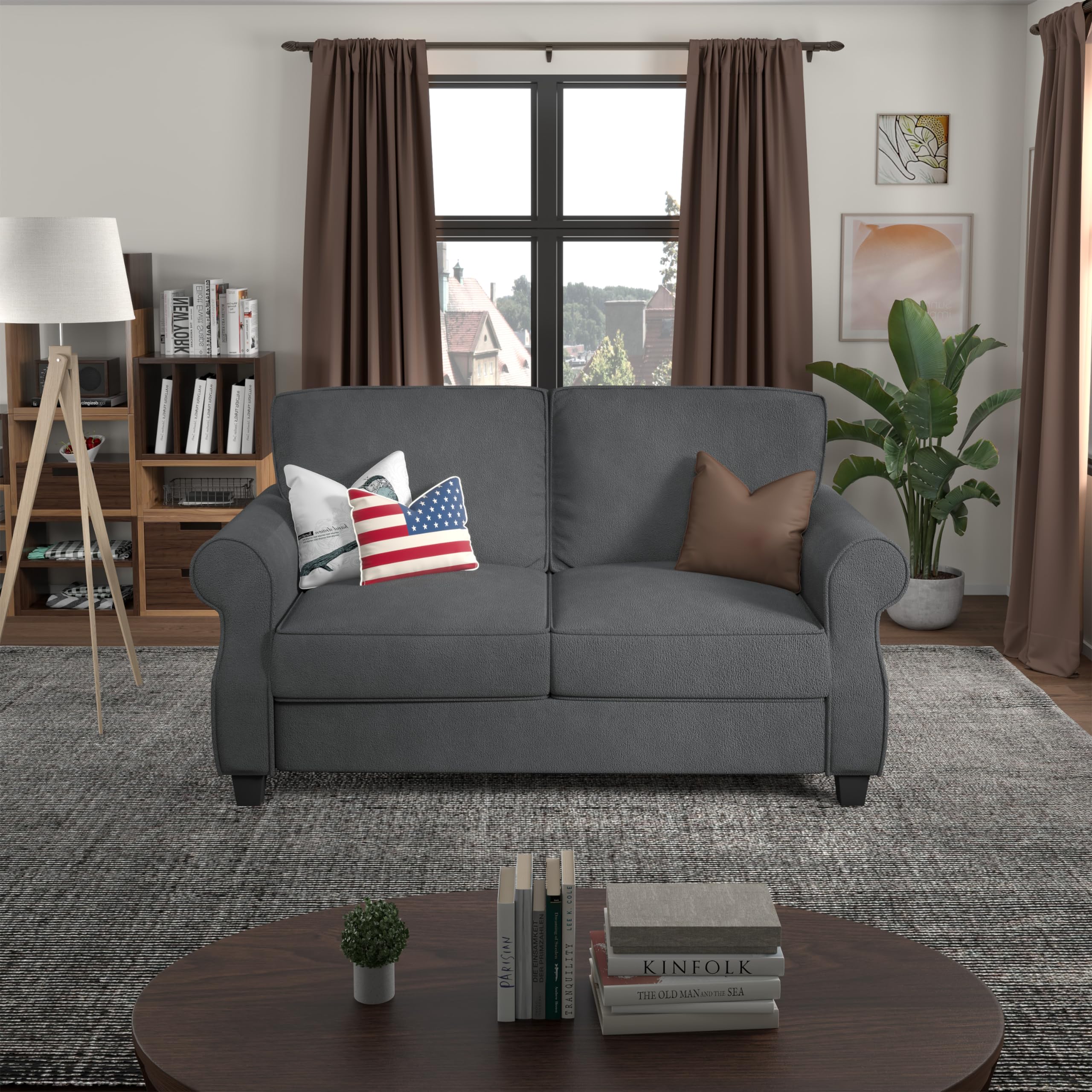 Lonkwa 57" Loveseat Sofa Couch, Upholstered Couches for Living Room, 2 Seat Small Love Seat with Rounded Arms, Living Room Furniture Small Couches for Small Spaces, Grey