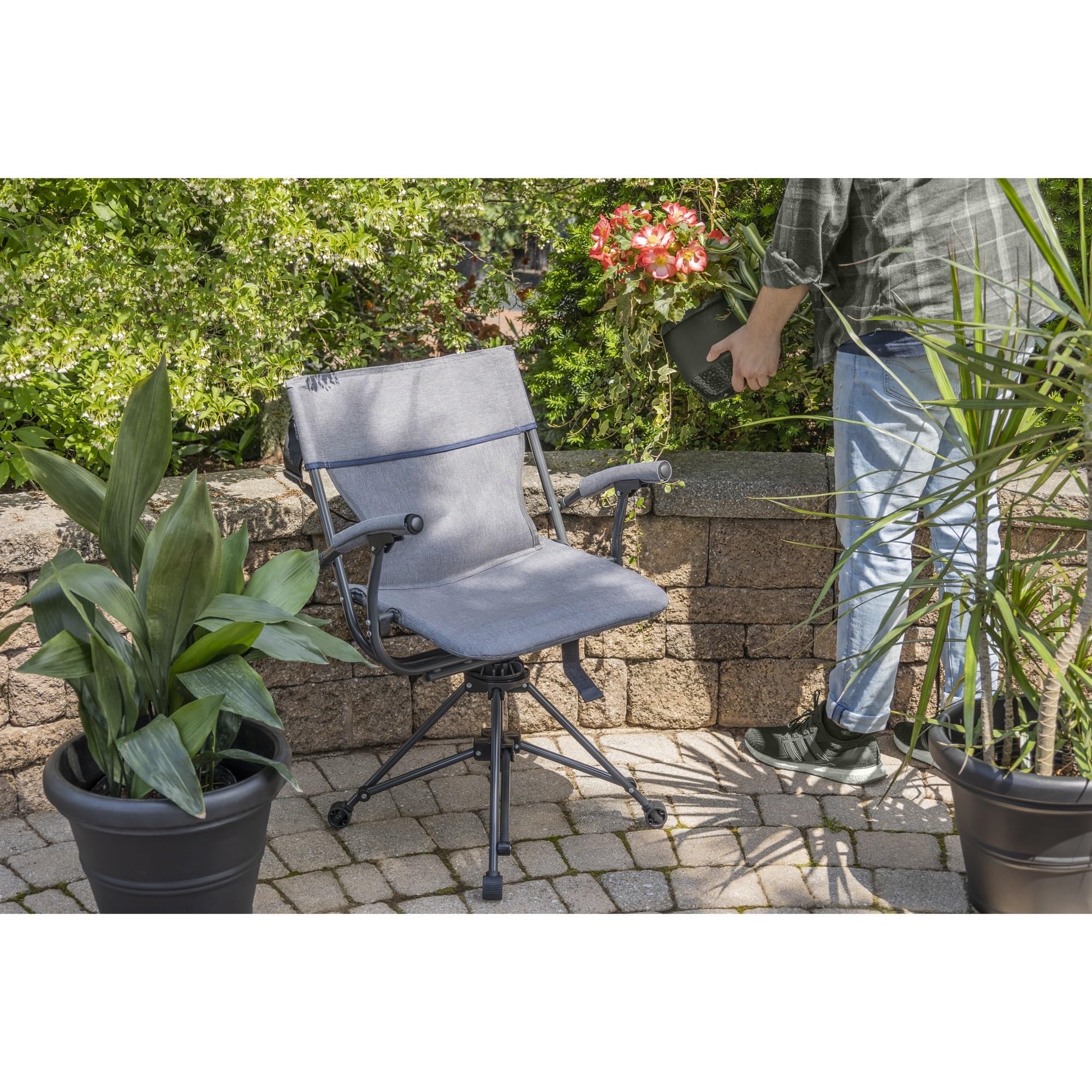 Zenithen Outdoor/Indoor Folding Portable Lawn 360 Swivel Bag Chair with Armrests (Blue Grey)