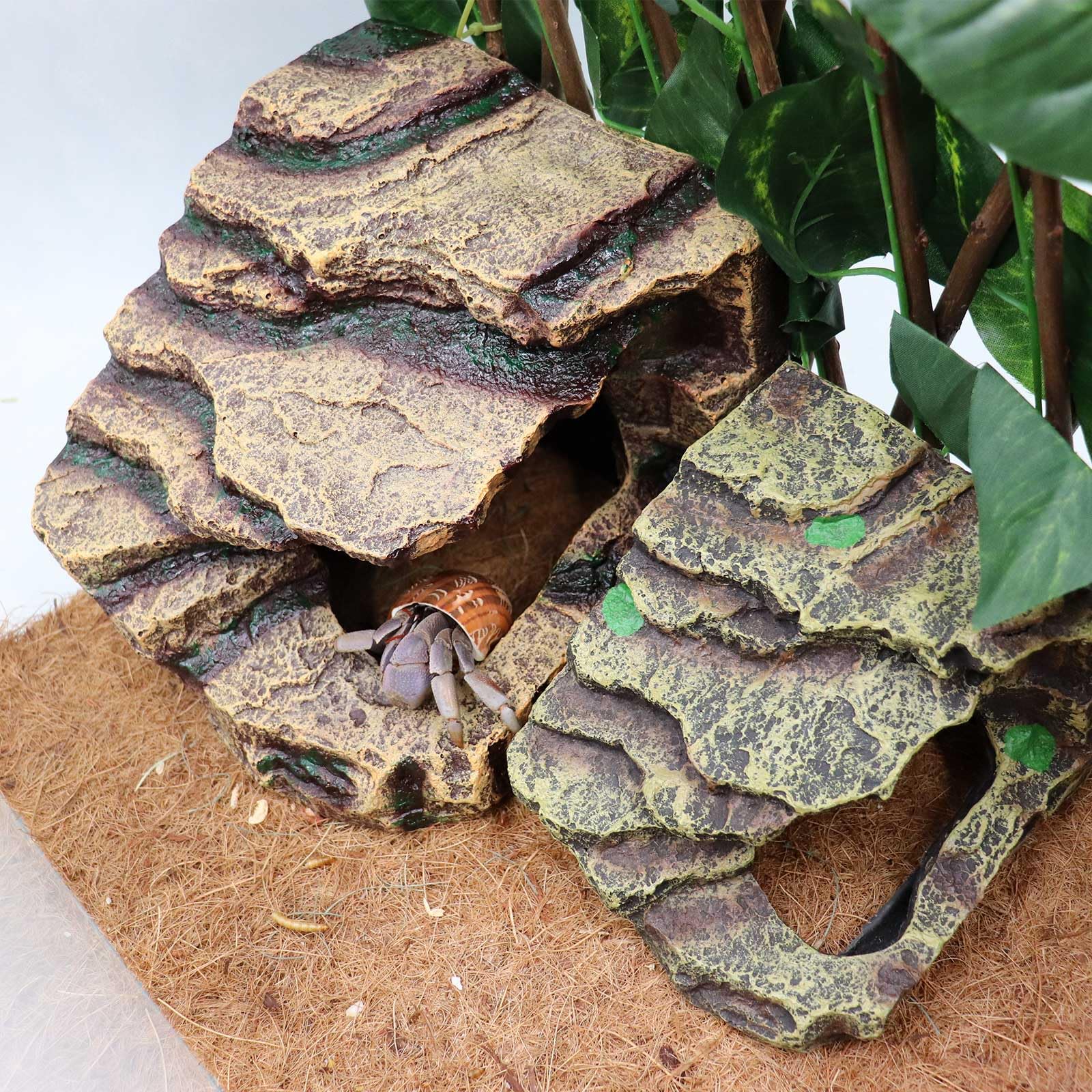 Oooct Hermit Crab Hideout, Resin Simulation Stone Reptile Cave Hideout, Hermit Crab Climbing Toys, Terrarium Habitat Decor for Lizard Spider Aquarium Fish Gecko Bearded Dragon