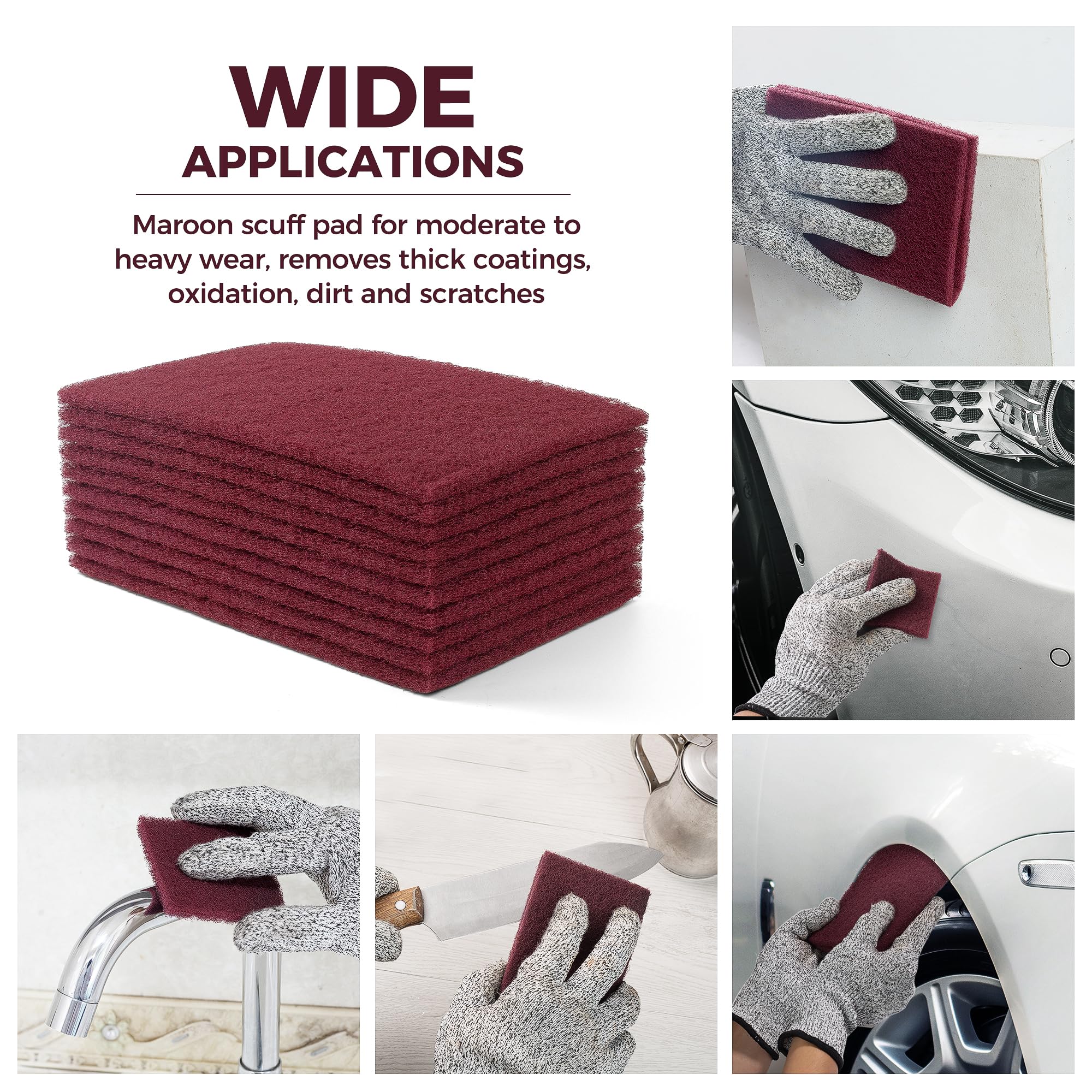 S SATC 6" x 9" Maroon General Purpose Scuff Pads,10 Pack Automotive Scotch Brite Pads for Scuffing,Scouring,Sanding,Paint Primer Prep Adhesion Scratch for Automotive Restoration,Handicrafts…