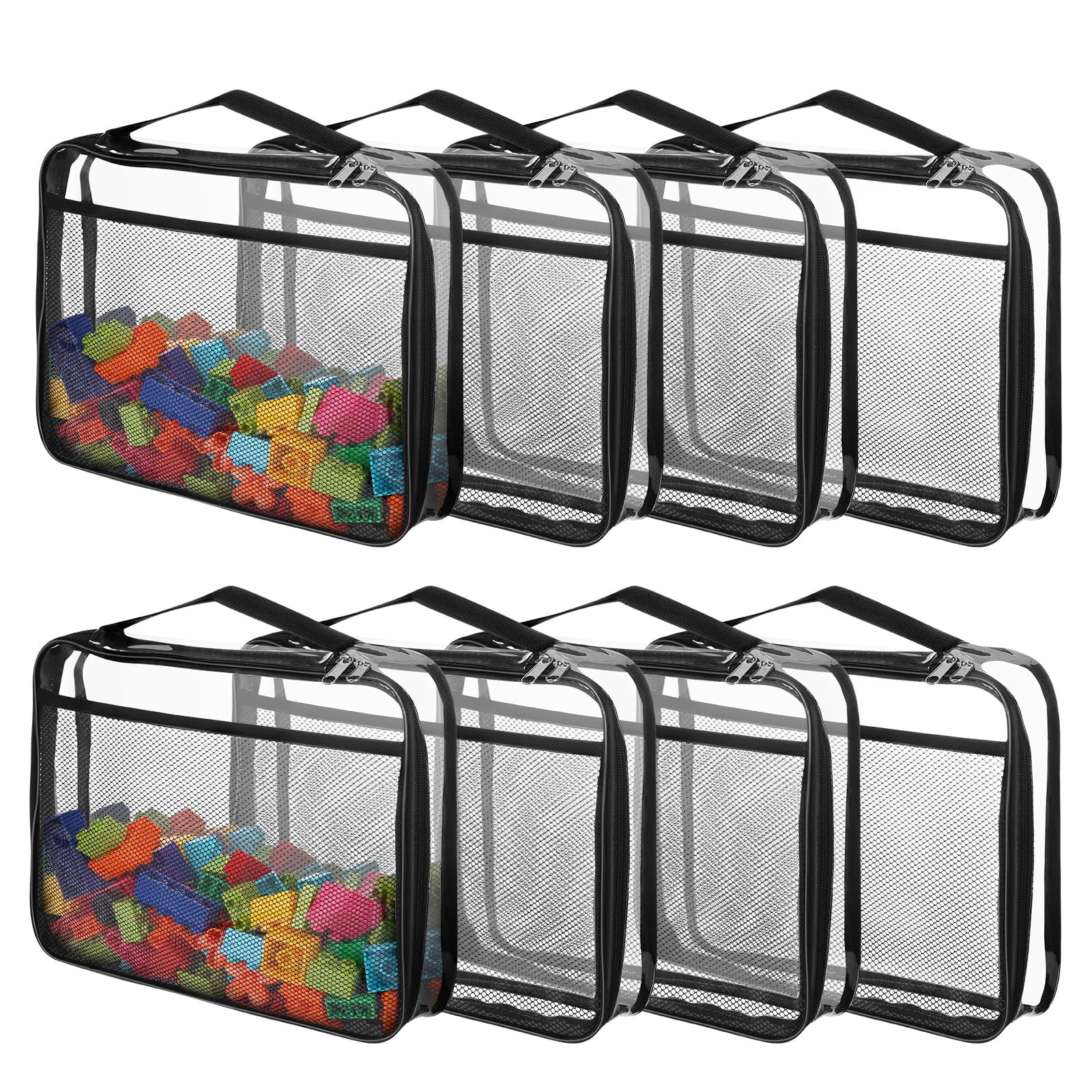 8 Packs Large Clear Toy Storage Bags, Reusable PVC Organizing Bags, zipper bags for organizing,Clear Zippered Blocks Bag Set,Waterproof Toy Storage Bags for Zipper,Puzzle, Kids Books,Board Games