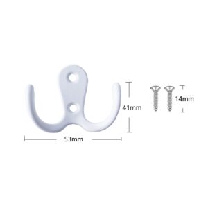 Lansonee 2 Pcs Double Prong Robe Hooks, Dual Coat Hooks Wall Mounted Hanging Clothes for Bathroom Bedroom Door Wall Retro Metal Cloth Hanger Double Coat Hooks with 4 Screws (White)