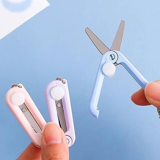 2Pcs Pink Keychain Scissors,Folding Scissors,Safe Portable Travel Scissors,Foldable Telescopic Cutter Pocket,Mini Scissor with Keychain for Cutting, Scrapbooking Crafting, Cutting Tools