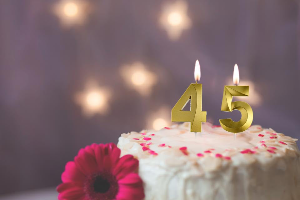 Gold 45 & 54 Birthday Candles, 45th & 54th Cake Toppers for Birthday Party Decorations, 45 Cake Candles for Men or Women