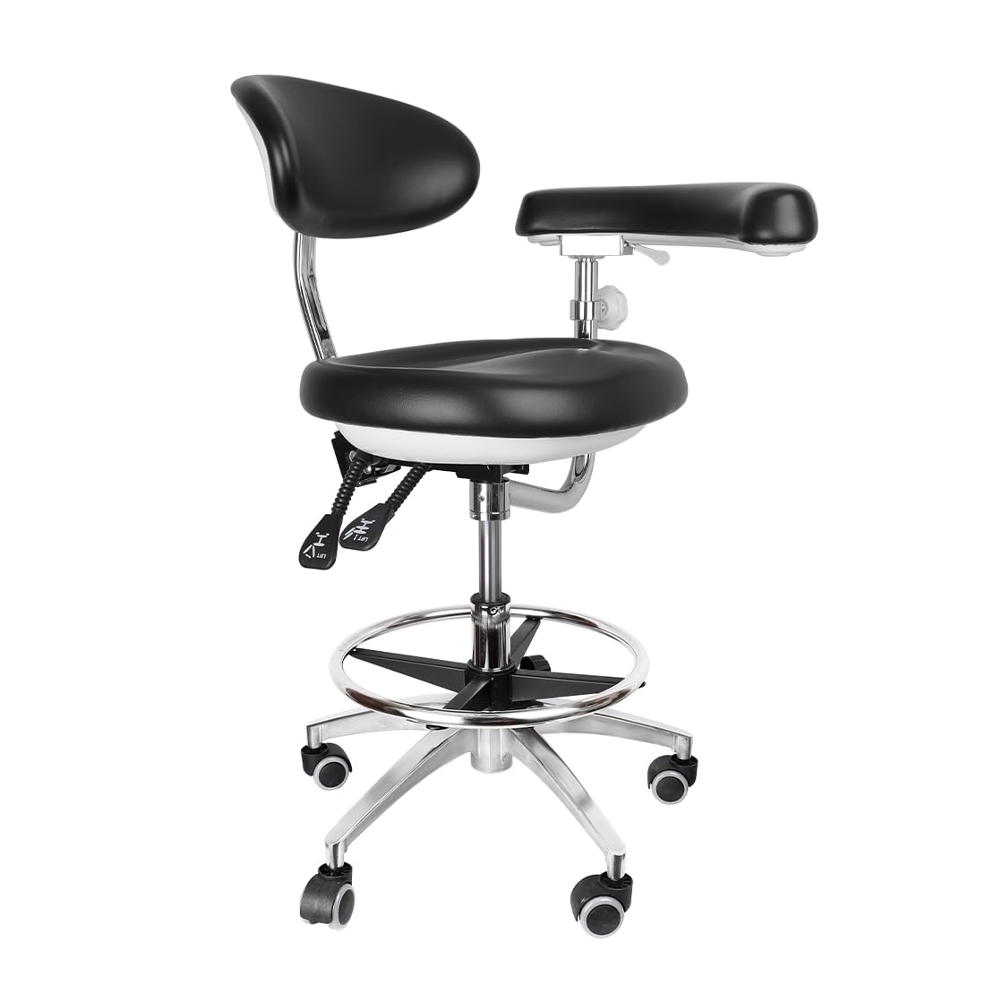 Healthible Dental Assistant Chairs with 360 Degree Rotation Armrest Black PU Leather Assistant Stool Chair Height Adjustable Doctor Chair (Black Color)