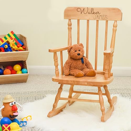 My Bambino Childrens Personalized Rocking Chair Natural Wood Engraved with Toddler Name Baby Gift