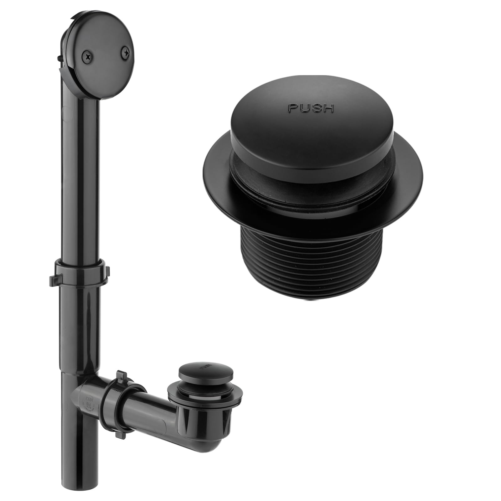 (1 Pack) Yariwiz 1-1/2" Matte Black Bathtub Tub Drain Kit Bath Waste Overflow Drain Tube Assembly with Touch-Toe Tub Drain Stopper and Overflow Faceplate Matte Black