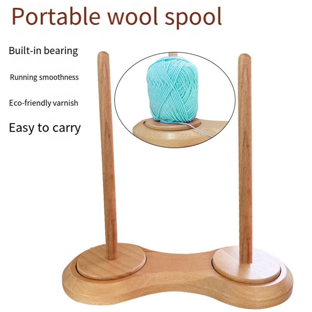 Geynutaly Double Wooden Yarn Skein Holder for Crocheting, Yarn Holder for Knitting Yarn Spindle Dispenser Crocheting Tool Easy Install Easy to Use