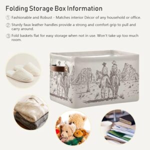 Western Desert Cowboy Storage Basket Cube Storage Bins Organizer Bag Collapsible Closet Shelf Baskets with handle for Baby Cloth Pet Toy Book 14.2×10.2×8.3 IN