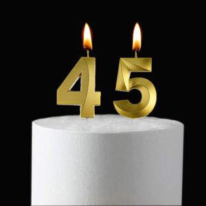 Gold 45 & 54 Birthday Candles, 45th & 54th Cake Toppers for Birthday Party Decorations, 45 Cake Candles for Men or Women