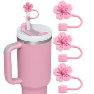 clakioom flower straw cover cap for stanley cup, 3pcs straw toppers accessories compatible with pink stanley cup 40 oz tumbler, for home and party decor (pink)