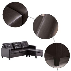 TNHS Convertible Sectional Sofa Couch Faux Leather L-Shaped Home Furniture with Cushion Brown TNHS Sofa Sofa Bed Sleeper Sofa Sectional Sofa Couches for Living Room Sofas for Living Room