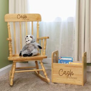 My Bambino Childrens Personalized Rocking Chair Natural Wood Engraved with Toddler Name Baby Gift