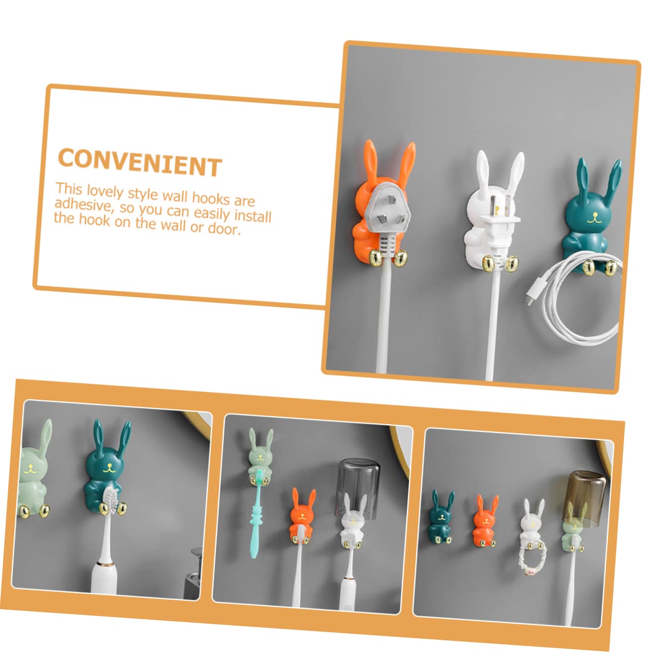 4pcs Adorable Rabbit Nail Hook Decorative Hooks Wall Mounted Hooks Kids Clothes Hanger Wall Mount Coat Rack Self Adhesive Hooks Animal Wall Hooks Cartoon Key Holder for Wall