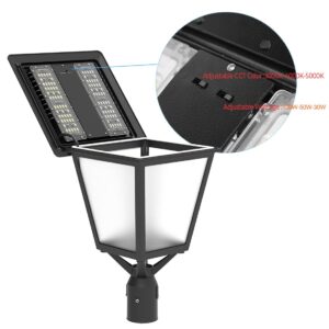 LED Top Pole Parking Lot Light, Commercial Area Street Lights AC100-277V, 30W-50W-100W Power Tunable,3000K-4000K-5000K CCT Color Tunable, IP65 Waterproof LED Post Top Lmap