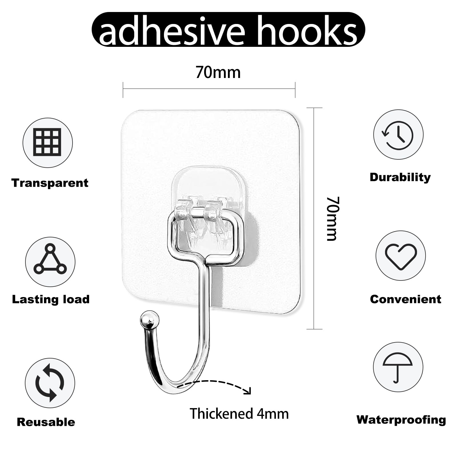 CZBZYMYYY Adhesive Utility Hooks, 18 Pack Wall Hooks for Hanging, Heavy Duty Large Hooks, Waterproof and Rustproof Sticky Hooks for Keys Shower Towel Robe Bathroom Home Kitchen&Office