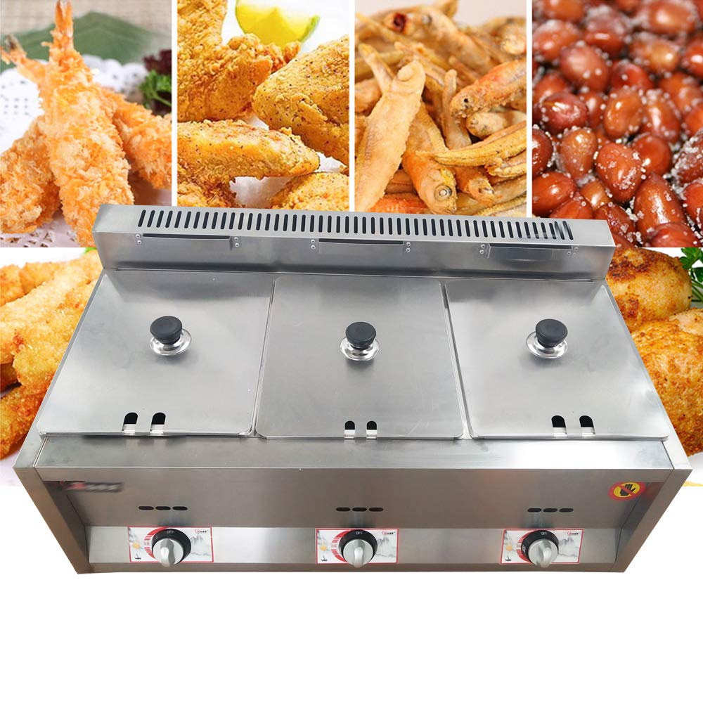 3-Pan Commercial Food Warmer, 3 x 6L Propane/NG Gas Fryer Catering Food Warmer Steam Table Stainless Steel Countertop Food Warmers for Parties Catering Restaurants Buffet (3-Pan)