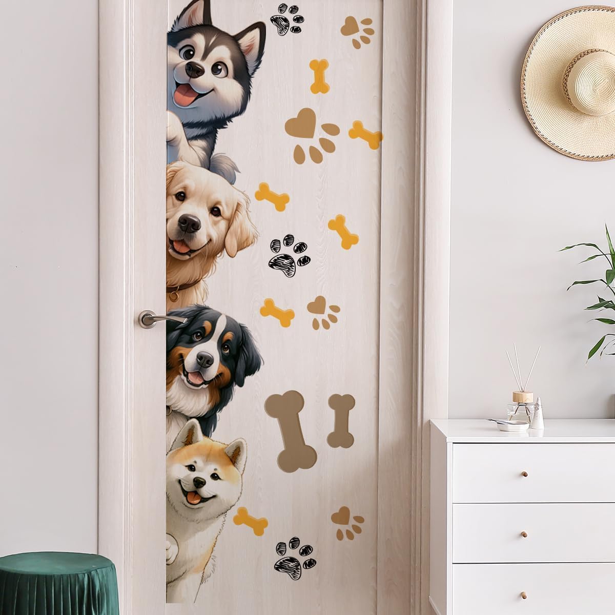 44.9 X 9.8 Inch Dog Door Decals Cartoon Animal Wall Sticker Dog Wall Decals for Kids Baby Nursery Playroom Bedroom Classroom Kindergarten Door Decor