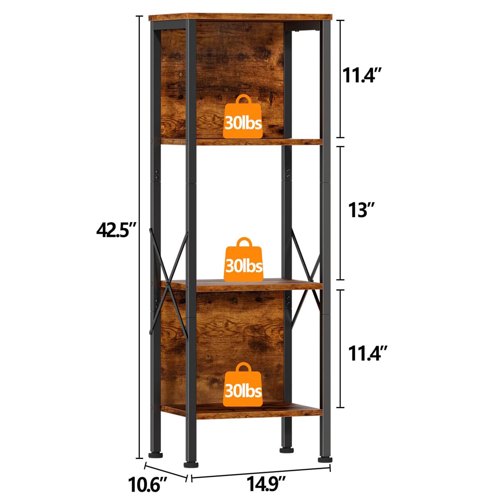 Furologee 4 Tier Small Bookshelf with Back, Short Narrow Bookcase with Shelves, Industrial Freestanding Shelf Units, Metal and Wooden Display Storage Rack for Bedroom, Living Room, Office, Entryway