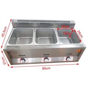 3-Pan Commercial Food Warmer, 3 x 6L Propane/NG Gas Fryer Catering Food Warmer Steam Table Stainless Steel Countertop Food Warmers for Parties Catering Restaurants Buffet (3-Pan)