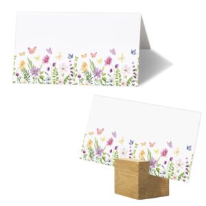 whaline 100pcs floral place cards 3.5 x 2 inch wildflower butterfly tented cards seating cards blank table name signs for spring holiday buffet party table setting supplies