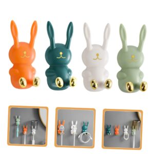 4pcs Adorable Rabbit Nail Hook Decorative Hooks Wall Mounted Hooks Kids Clothes Hanger Wall Mount Coat Rack Self Adhesive Hooks Animal Wall Hooks Cartoon Key Holder for Wall