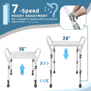 Shower Chair Seat with Arm for Inside Shower - Adjustable Shower Stool with Suction Feet for Seniors, Elderly, Handicap & Disabled-Adjustable Support Shower Bench