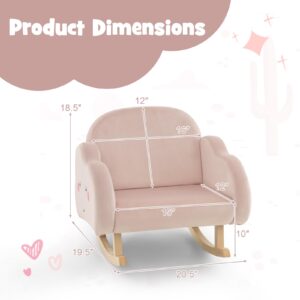 Costzon Kids Sofa, Rocking Chair with Solid Wood Frames, Velvet Fabric, Anti-Tipping Design for Kids Room, Nursery, Preschool, Birthday Gift for Boys Girls, Toddler Furniture Armchair (Light Pink)