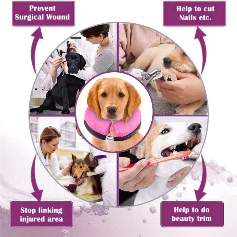 Protective Inflatable Collar for Dogs, Soft Inflatable Dog Neck Donut Collar Alternative After Surgery, Blow Up Dog Collar E Collar Substitute (Medium, Pink)