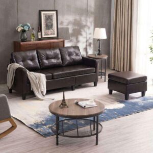 TNHS Convertible Sectional Sofa Couch Faux Leather L-Shaped Home Furniture with Cushion Brown TNHS Sofa Sofa Bed Sleeper Sofa Sectional Sofa Couches for Living Room Sofas for Living Room