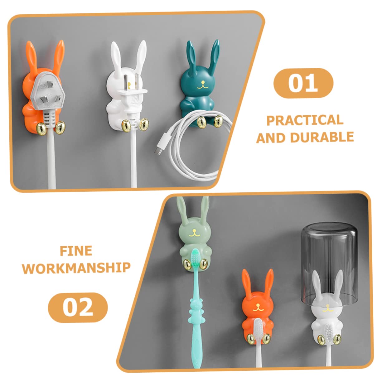 4pcs Adorable Rabbit Nail Hook Decorative Hooks Wall Mounted Hooks Kids Clothes Hanger Wall Mount Coat Rack Self Adhesive Hooks Animal Wall Hooks Cartoon Key Holder for Wall