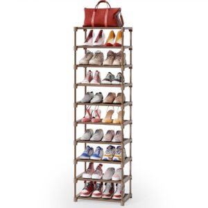 kitsure shoe organizer - 10-tier tall shoe rack for closet, entryway, sturdy shoe shelf w/large capacity for up to 20 pairs, space-saving narrow shoe rack w/easy assembly fits boots, heels, brown