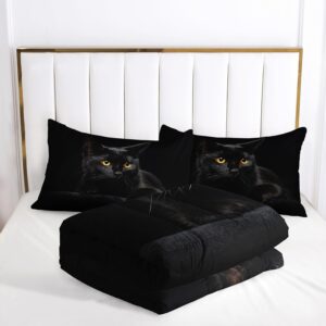 AILONEN 3D Black Cat Comforter Set Twin Size, Hidden Black Cat Bedding Set for Children Boys Girls,Black Theme Bed in a Bag,Soft Microfiber,1 Quilt and 2 Pillowcases for All Season