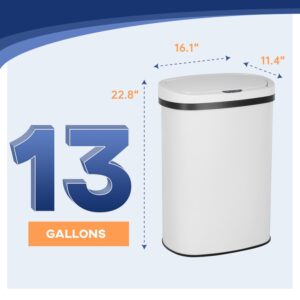 24/7 Shop at Home Freeway 13 Gallon Metal Household Trash Can Motion Sensor Lid for Kitchen, White