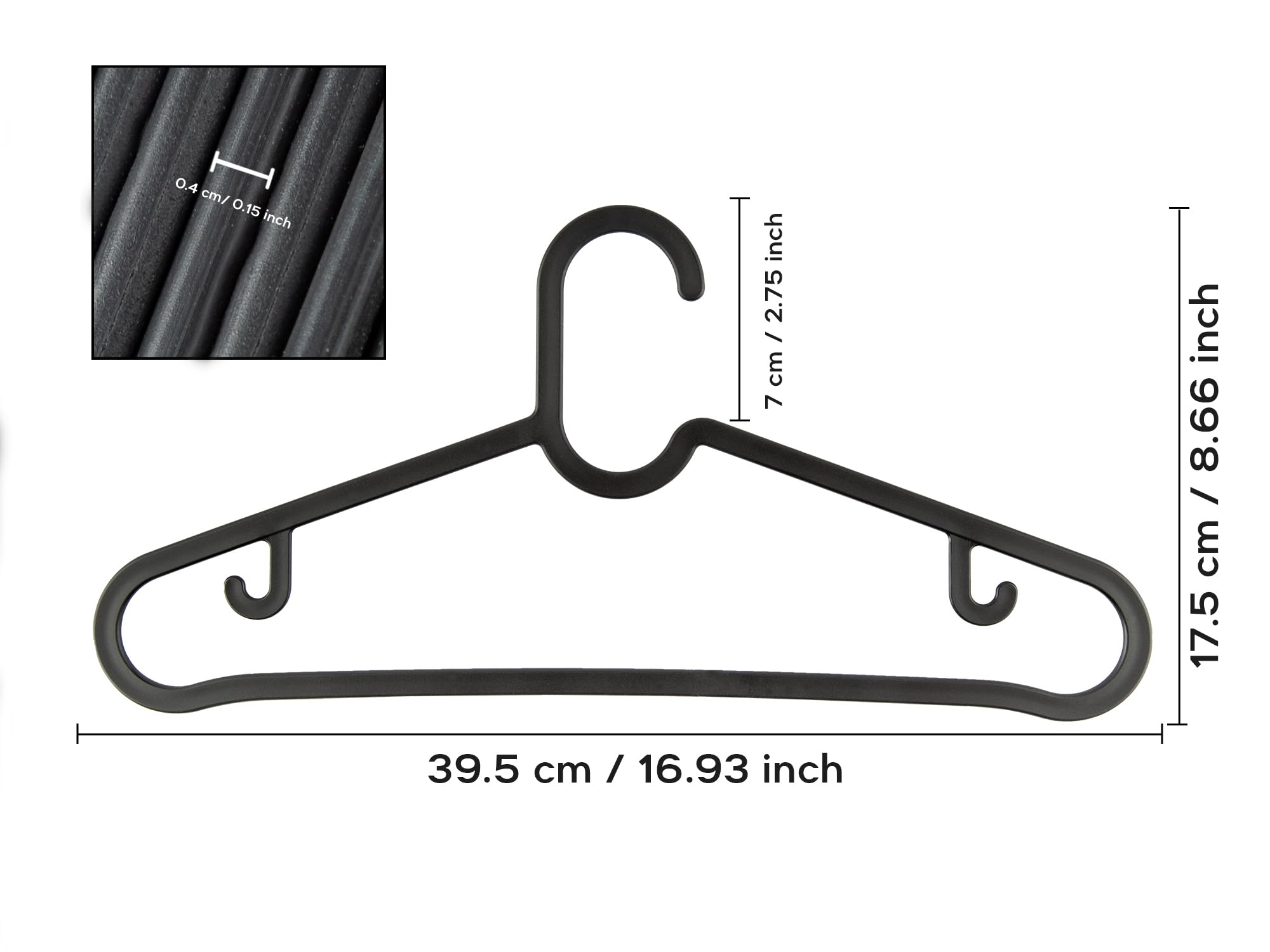 Milano Home Plastic Clothes Hangers - Black - Lightweight and Durable Coat Hangers - Space-Saving Hangars for Shirts, Jackets, and Coats - Multipurpose Hanger Set for Closet Organization