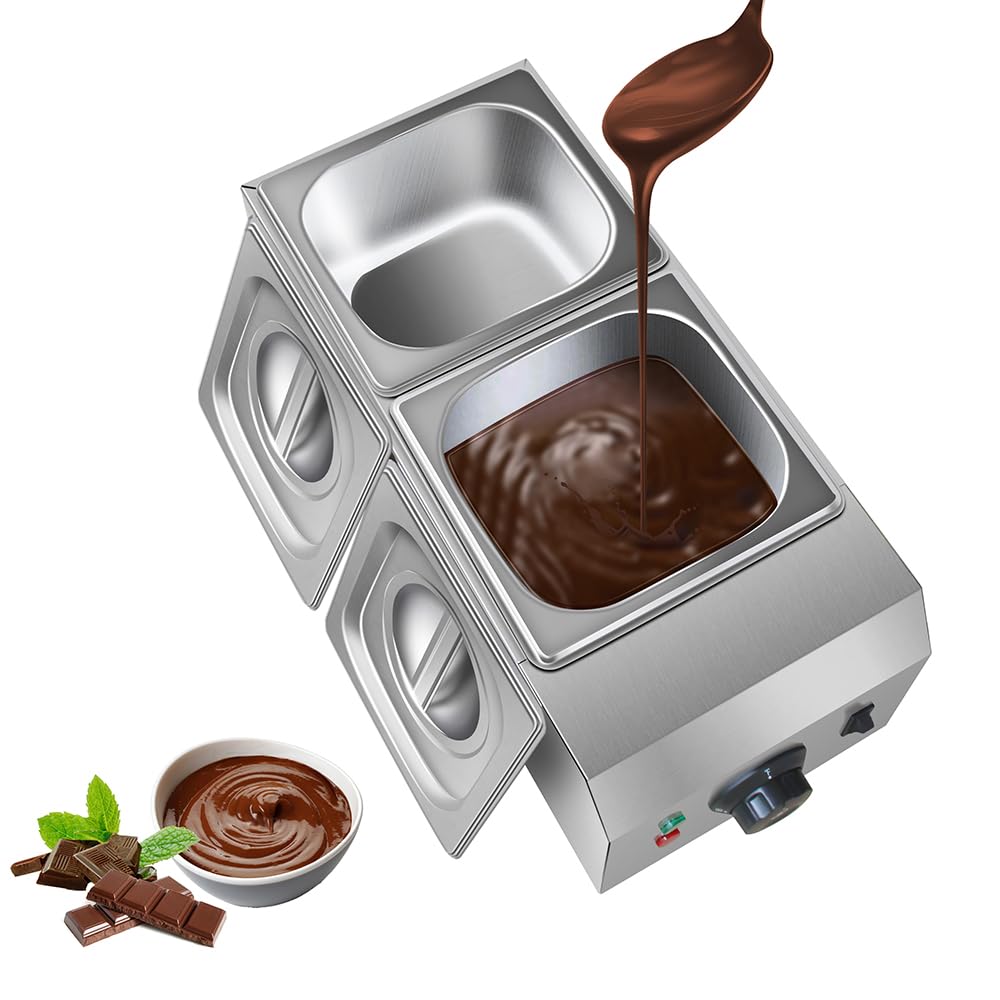 110V Chocolate Tempering Machine, 9 Lbs 2 Tanks Chocolate Melting Pot with TEMP Control，1000W Stainless Steel Electric Commercial Food Warmer For Chocolate/Milk/Cream Melting and Heating