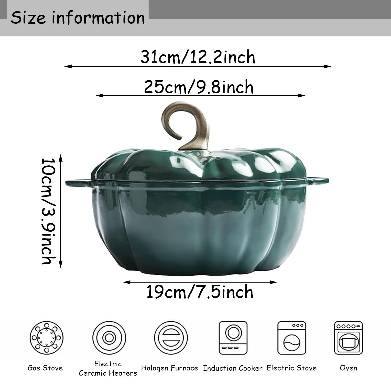 Hgjgwqh Enameled Cast Iron Dutch Oven, Pumpkin Non Stick Stew Soup Stock Pot Pumpkin Stew Soup Stock Pot, Casserole with Lid Nederlands Cookware Cooker Cooking Kitchen for Stovetop and Stewing,Orange