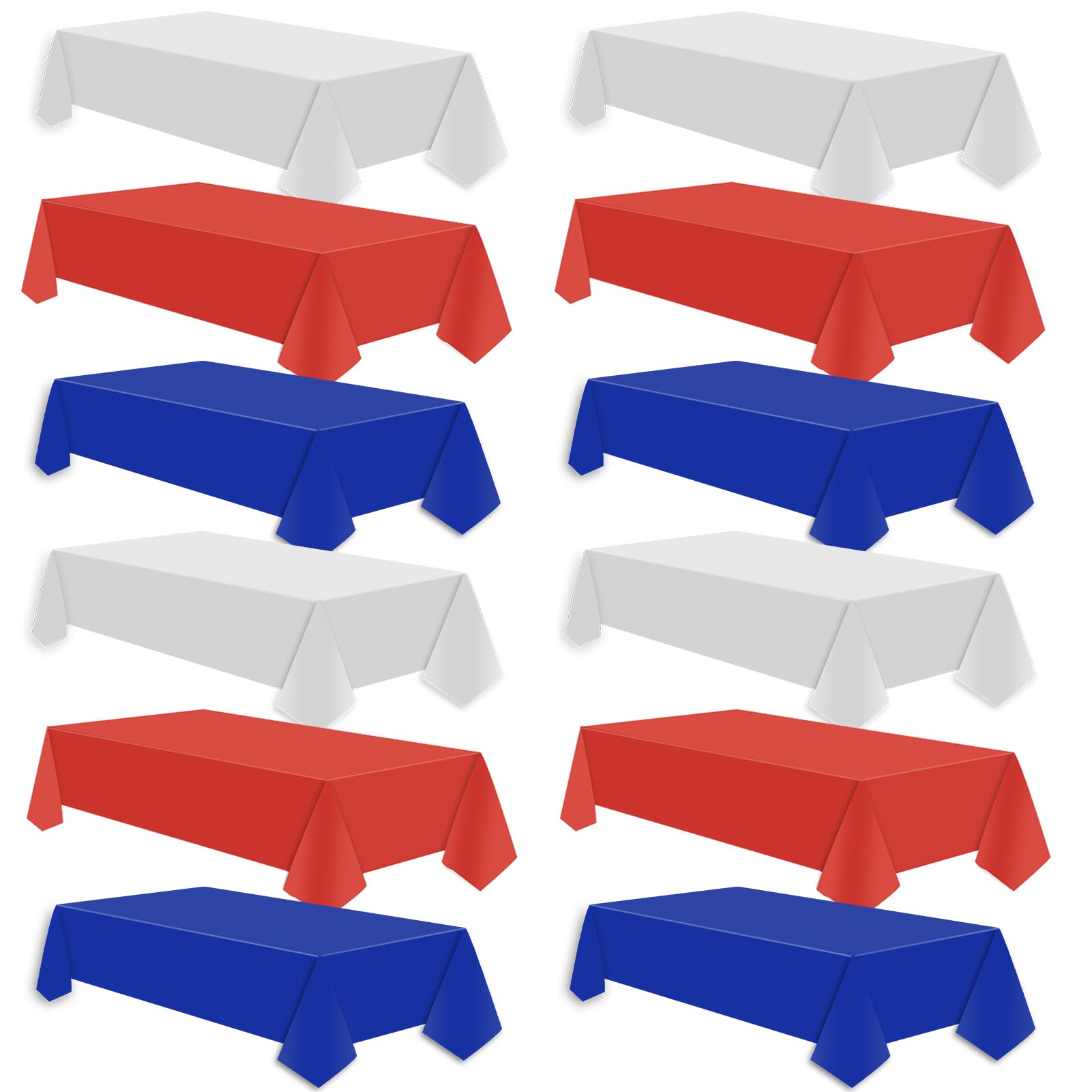 12 Pcs Plastic Tablecloths, Disposable Rectangle Red White Blue 54 x 108 Inch Waterproof Table Covers for 4th of July Patriotic Independence Memorial Veterans Day Party Decorations