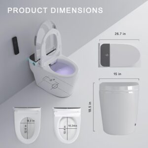 Auto Open/Close Lid Smart Toilet Bidet with Built-in Tank, Auto Flush & Wash, Elongated Heated Seat, Adjustable Water Temperature, and LED Light (1.28GPF)