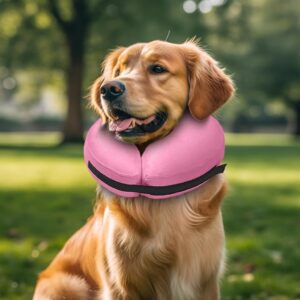 Protective Inflatable Collar for Dogs, Soft Inflatable Dog Neck Donut Collar Alternative After Surgery, Blow Up Dog Collar E Collar Substitute (Medium, Pink)