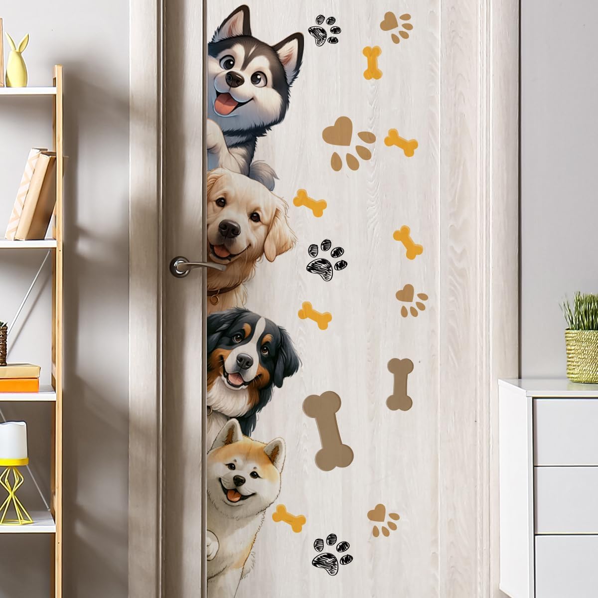 44.9 X 9.8 Inch Dog Door Decals Cartoon Animal Wall Sticker Dog Wall Decals for Kids Baby Nursery Playroom Bedroom Classroom Kindergarten Door Decor