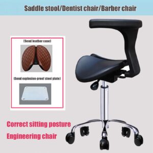 SFKLYU Ergonomic Saddle Stool Adjustable Saddle Stool Ddental Stool Rolling Chair with Armrests for Home Office Dental Salon Shop,M