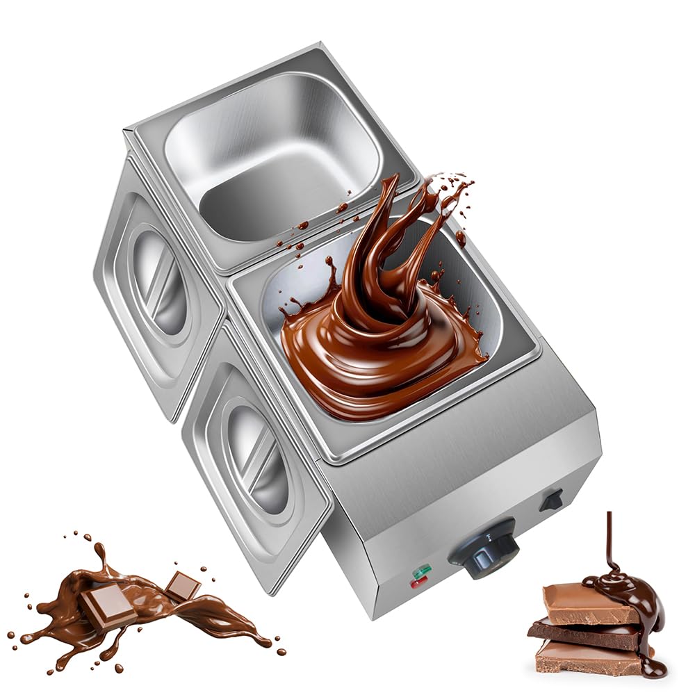 110V Chocolate Tempering Machine, 9 Lbs 2 Tanks Chocolate Melting Pot with TEMP Control，1000W Stainless Steel Electric Commercial Food Warmer For Chocolate/Milk/Cream Melting and Heating