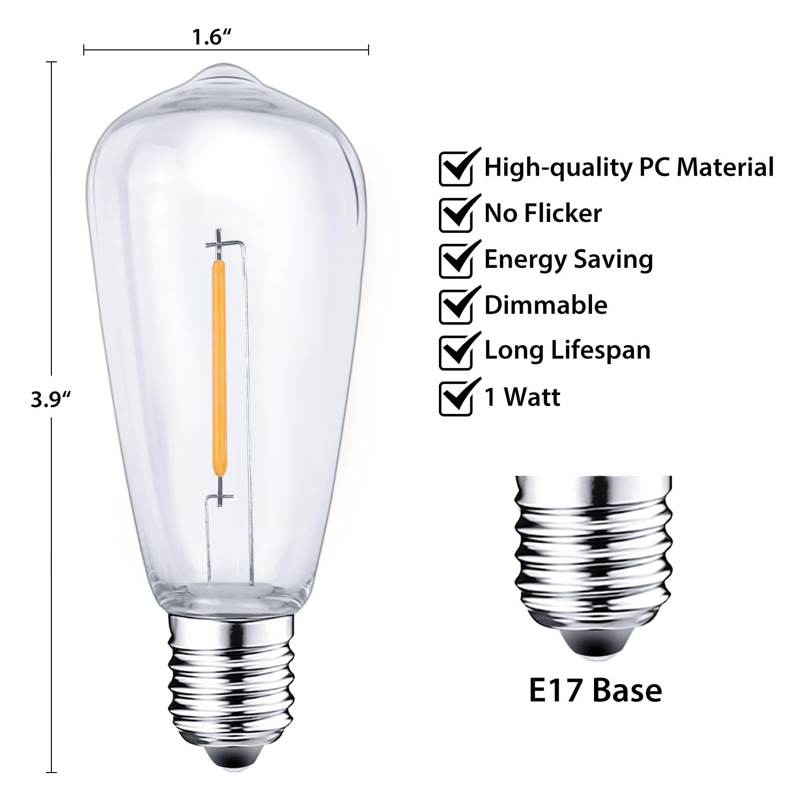 CXLHO 12Pack E17 LED Bulbs ST40 Replacement Light Bulbs, 0.6Watt Per Bulb, Waterproof Shatterproof Dimmable LED Replacement Bulbs for Indoor Outdoor Patio Wedding ST40 String Lights, Warm White, 2700K