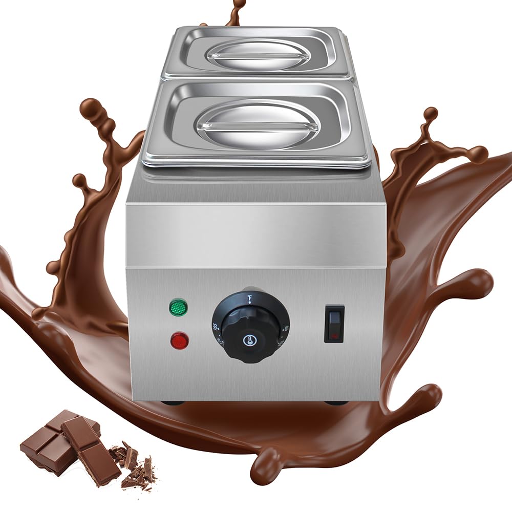 110V Chocolate Tempering Machine, 9 Lbs 2 Tanks Chocolate Melting Pot with TEMP Control，1000W Stainless Steel Electric Commercial Food Warmer For Chocolate/Milk/Cream Melting and Heating