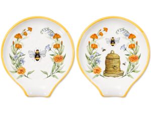 whaline 2pcs bee spoon rest vintage bee flower ceramic spoon holder watercolor bee day sauce dishes summer ring dish for kitchen office summer bee day party decor