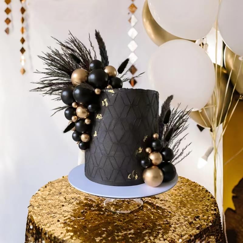 40 PCS Black Gold Cake Toppers Ball Cake Decoration Boho Bunny Tails Reed Grass Cake Decoration for Boho Wedding Birthday Baby Shower Party Cake Decoration Supplies