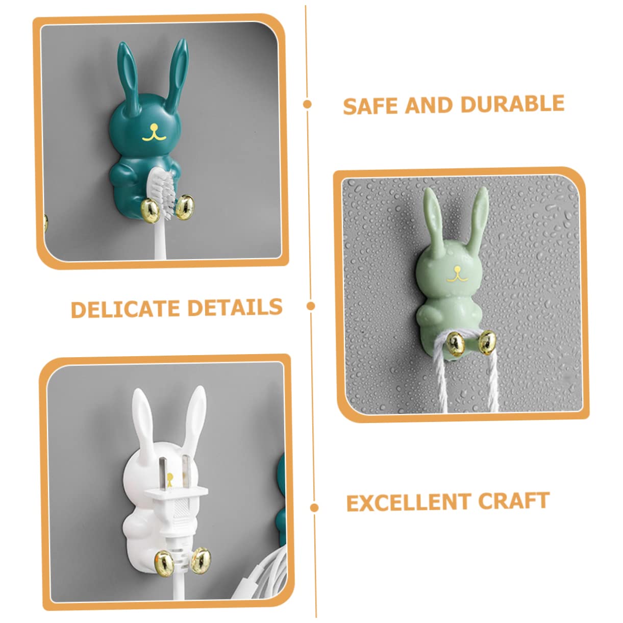 4pcs Adorable Rabbit Nail Hook Decorative Hooks Wall Mounted Hooks Kids Clothes Hanger Wall Mount Coat Rack Self Adhesive Hooks Animal Wall Hooks Cartoon Key Holder for Wall