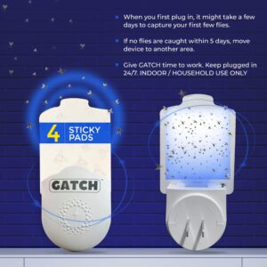 GATCH Flying Insect Trap Mosquito Killer Indoor, Fruit Fly Trap (2 Plug-in Bases + 4 Sticky Pads) Gnat Moth Catcher Fly Tapper with Night Light UV Attractant Catcher for Home Office White