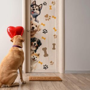 44.9 X 9.8 Inch Dog Door Decals Cartoon Animal Wall Sticker Dog Wall Decals for Kids Baby Nursery Playroom Bedroom Classroom Kindergarten Door Decor